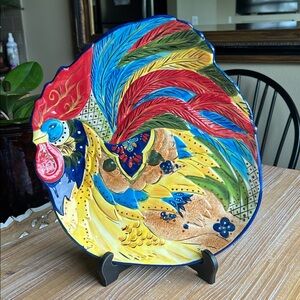Large Vintage Handpainted Jalisco Rooster Plate/Platter by TabbleTops Gallery.